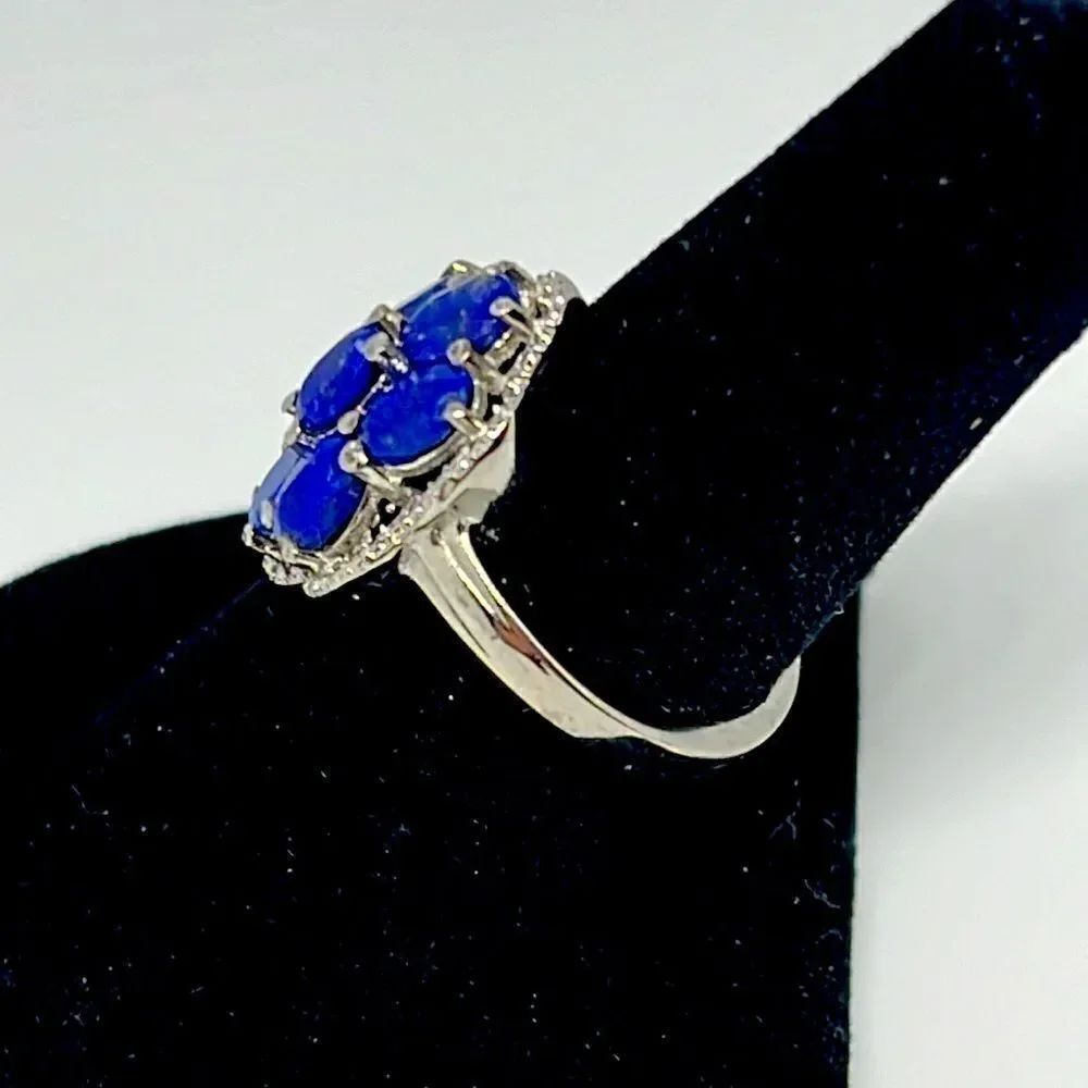 Beautiful Vintage Silver Floral Design Ring With Blue Stones - Picture 4 of 6